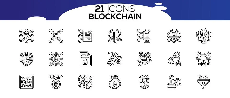 Blockchain web icon set. information icon, analytics, cloud computing, blockc Stock Illustration