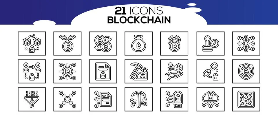 Blockchain web icon set. information icon, analytics, cloud computing, blockc Illustrazione stock