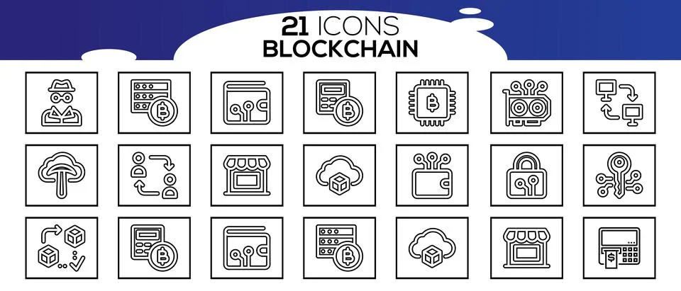 Blockchain web icon set. information icon, analytics, cloud computing, blockc 스톡 일러스트