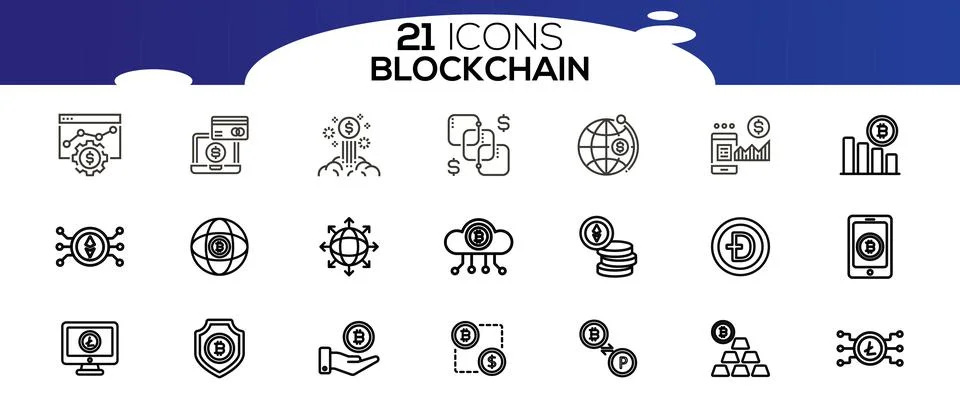 Blockchain web icon set. information icon, analytics, cloud computing, blockc Illustrazione stock