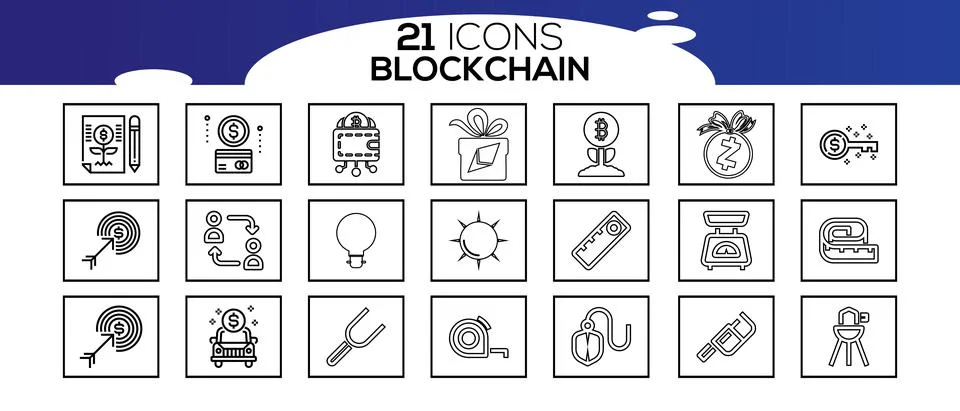 Blockchain web icon set. information icon, analytics, cloud computing, blockc Stock Illustration