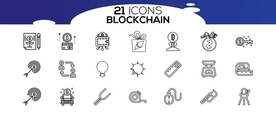 Blockchain web icon set. information icon, analytics, cloud computing, blockc Illustrazione stock