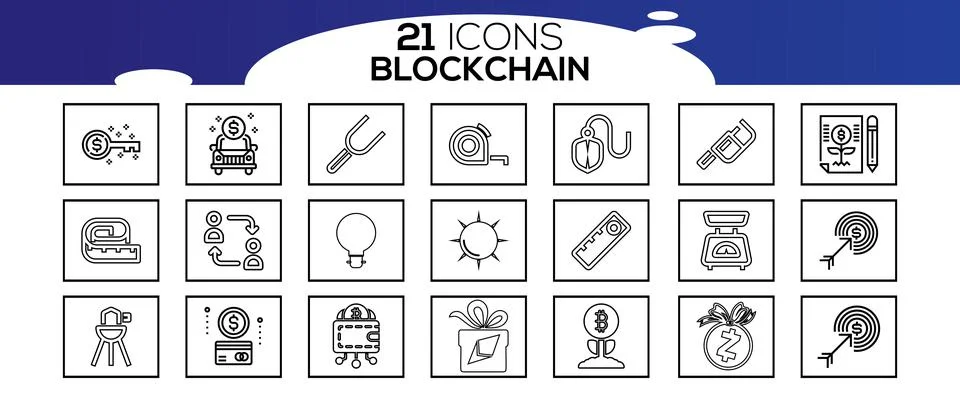 Blockchain web icon set. information icon, analytics, cloud computing, blockc Stock Illustration