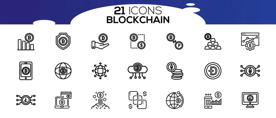 Blockchain web icon set. information icon, analytics, cloud computing, blockc Stock Illustration