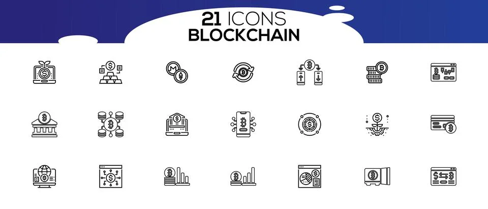 Blockchain web icon set. information icon, analytics, cloud computing, blockc Illustrazione stock