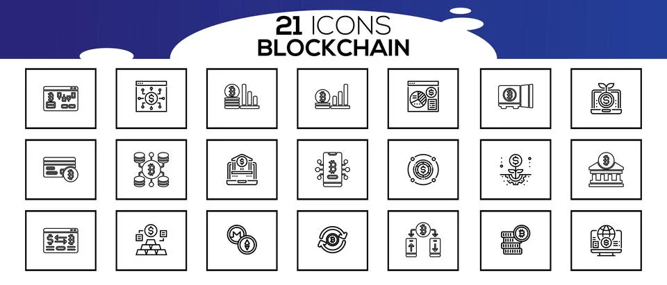 Blockchain web icon set. information icon, analytics, cloud computing, blockc Stock Illustration