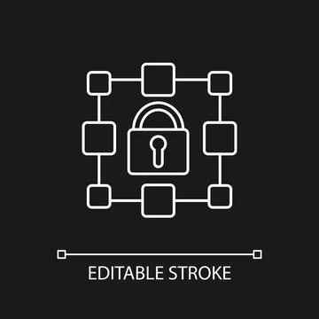 Blockchain white linear icon for dark theme Stock Illustration