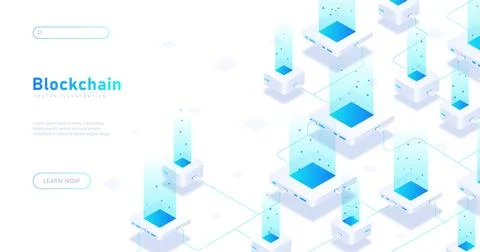 Blockchain white poster vector Stock Illustration