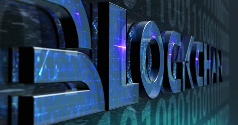Blockchain word on digital background with binary code and grid design Stock Footage 160729092
