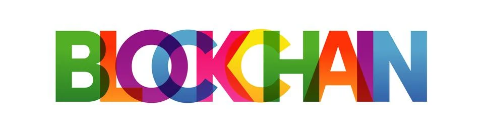 BLOCKCHAIN word vector illustration. Colored rainbow text. Vector banner Stock Illustration