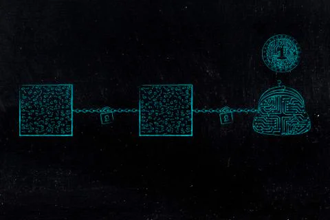 Blockchains connected to digital wallet with crypto coin Illustrazione stock