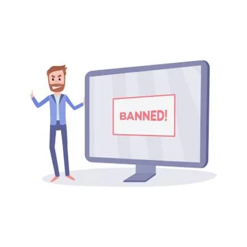 Blocked access to web pages concept - young bearded man near computer monitor Stock Illustration