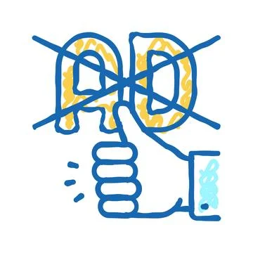Blocked ad and hand gesturing good icon doodle illustration Stock Illustration