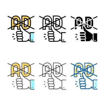 Blocked ad and hand gesturing good color icon styleset vector Stock Illustration