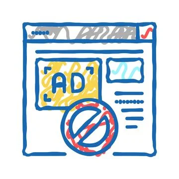 Blocked ads web site icon doodle illustration Stock Illustration
