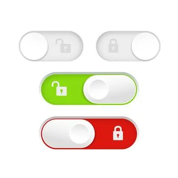 Blocked and unlocked toggle switch buttons. Material design switch buttons set 스톡 일러스트