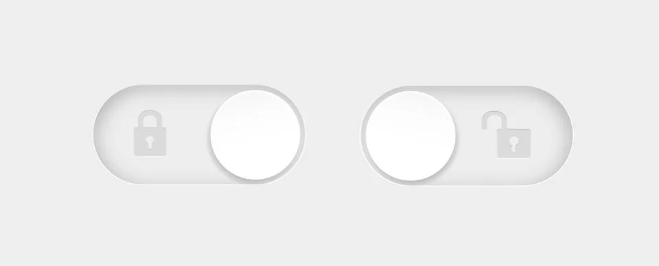 Blocked and unlocked toggle switch buttons. Material design switch buttons set Illustrazione stock