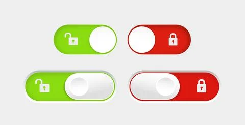 Blocked and unlocked toggle switch buttons. Material design switch buttons set Illustrazione stock