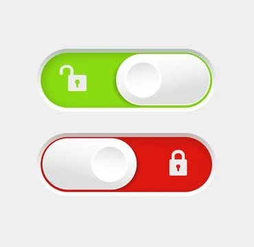 Blocked and unlocked toggle switch buttons. Material design switch buttons set Illustrazione stock