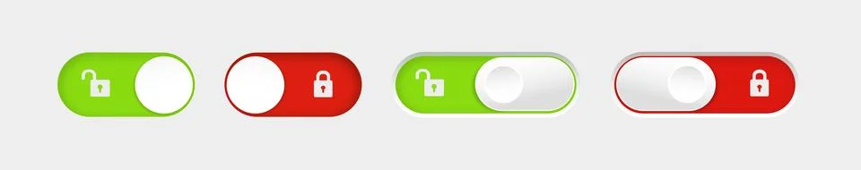 Blocked and unlocked toggle switch buttons. Material design switch buttons set Illustrazione stock
