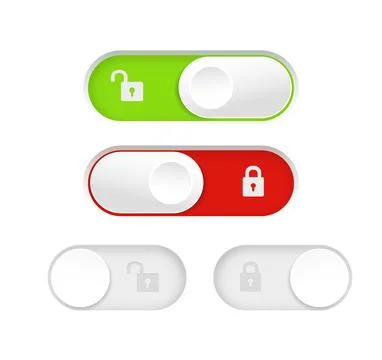 Blocked and unlocked toggle switch buttons. Material design switch buttons set Illustrazione stock