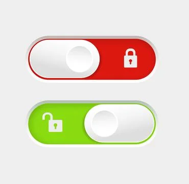 Blocked and unlocked toggle switch buttons. Material design switch buttons set Illustrazione stock