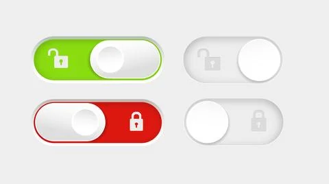 Blocked and unlocked toggle switch buttons. Material design switch buttons set Stock Illustration