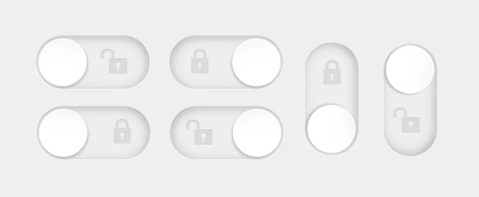 Blocked and unlocked toggle switch buttons. Material design switch buttons set Stock Illustration