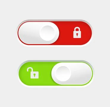 Blocked and unlocked toggle switch buttons. Material design switch buttons set Stock Illustration