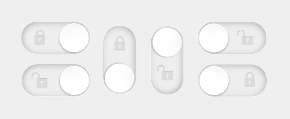 Blocked and unlocked toggle switch buttons. Material design switch buttons set Illustrazione stock