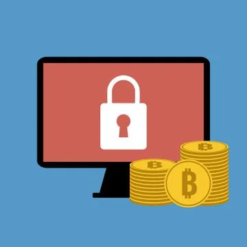 Blocked computer with bitcoins ransom Stock Illustration