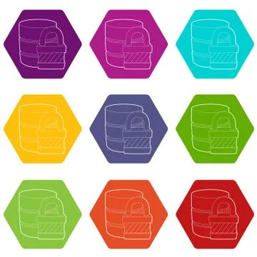 Blocked database icons set 9 Illustrazione stock