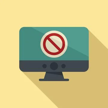 Blocked pc icon flat vector. Access block Stock Illustration