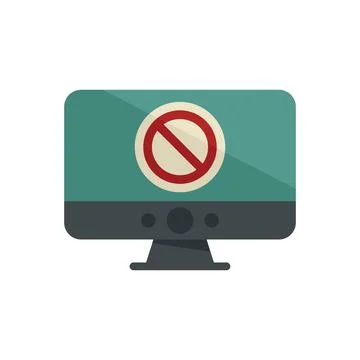 Blocked pc icon flat vector. Access block Illustration