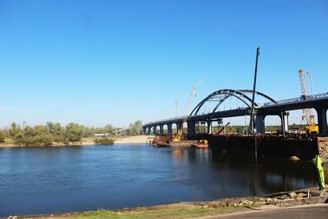 Blocked riverbed for bridge construction Stock Photos