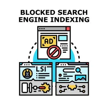 Blocked search engine indexing concept preventing web visibility Illustrazione stock