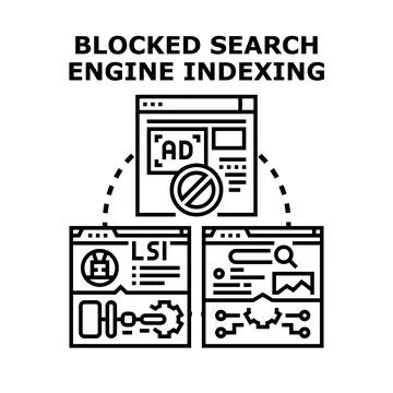 Blocked search engine indexing concept preventing web visibility 스톡 일러스트