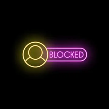 Blocked user neon icon on black background Illustrazione stock
