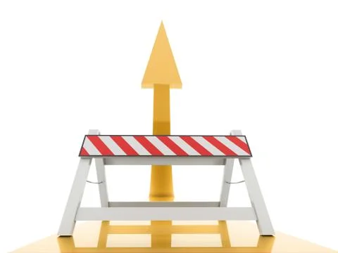 Blocked yellow arrow concept rendered on white background Stock Illustration