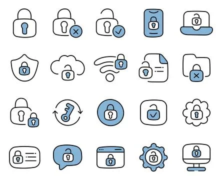 Blocking access icon set featuring security lock Ilustração Stock