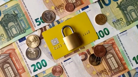 Blocking of a bank debit card, account, or bill, fraud, or bankruptcy. Blocking  Stock Footage 341829403