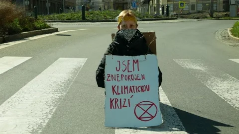 Blocking block the traffic road way cars Extinction rebellion protest Stock Footage 153334164