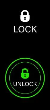 Blocking function. Closed and open padlocks illustration with words on blac.. Illustrazione stock