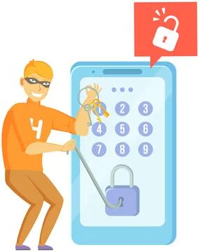 Blocking hacker attack. Hacker breaks into smartphone. Cyber attacker trying to イラスト素材