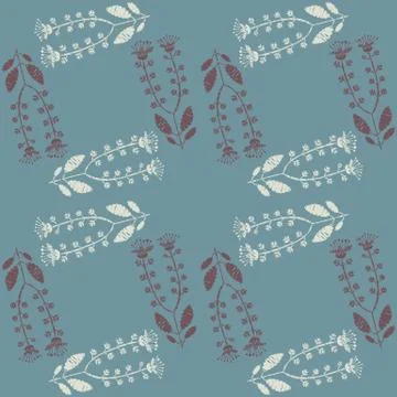 Blockprint Meadowsweet Flower Bloom Vector Seamless Pattern. Folk Art Stem Stock Illustration