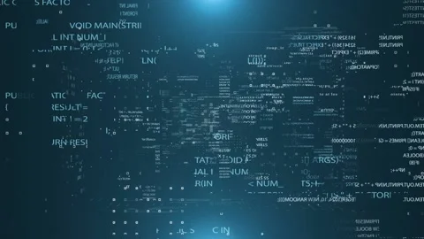 Blocks of abstract program code are written and moved to virtual space. The Video stock 131086877