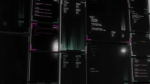 Blocks of abstract program code are written and moved in the virtual space of Stock Footage 146141249