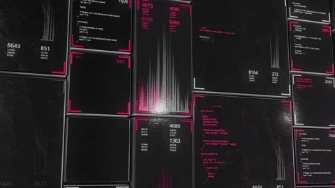 Blocks of abstract program code are written and moved in the virtual space of Stock Footage 146194969