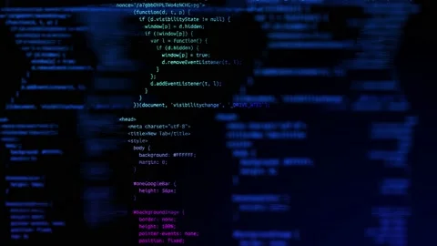 Blocks of abstract program code are written and moved in the virtual space Stock Footage 151427531