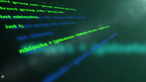 Blocks of abstract program code are written and moved in the virtual space. The Stock Footage 240037631